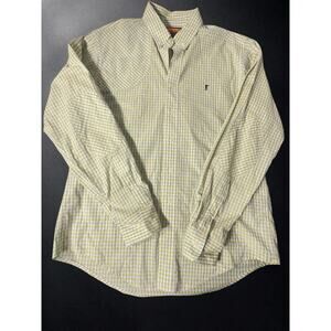 Ball and Buck Hunters Shirt Mens L Yellow Blue Plaid Button Up Long Sleeve